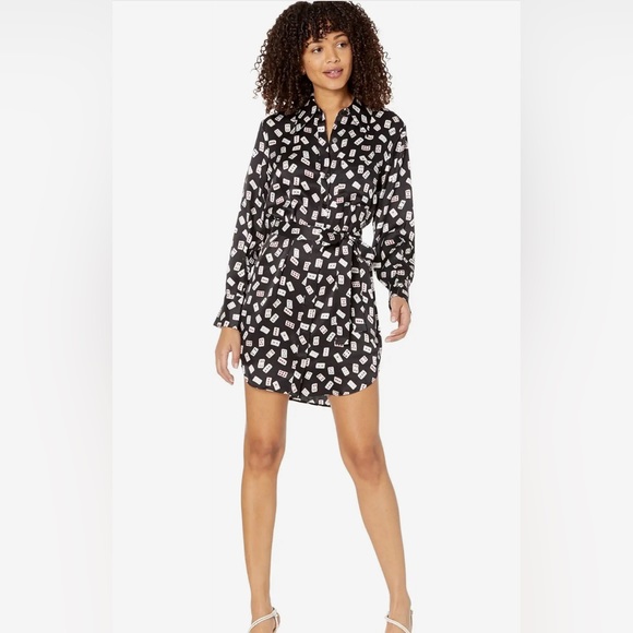 Equipment Femme Scout Playing Card 100% Silk Shirtdress Black Size S NEW